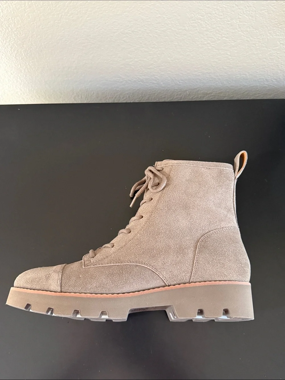 Vionic Lani II Taupe Suede Lace-Up Combat Booties
